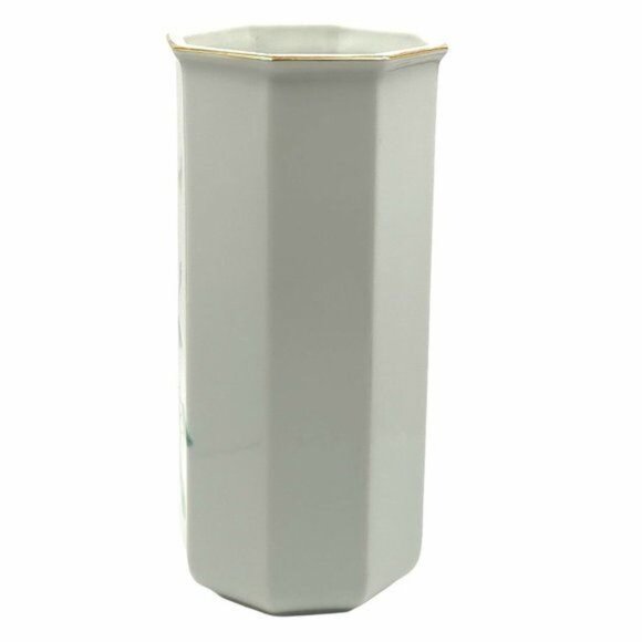 VTG Otagiri Japan "Lotus Garden" Octagonal Porcelain Vase Gold Rim 7 1/2” High - Picture 6 of 12